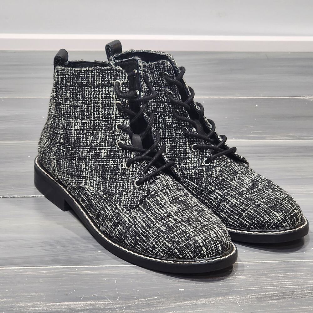 NYDJ Eileen Ankle Boots Black and White Tweed Lace Up Zip Closure‎ Size 8 - Picture 4 of 13